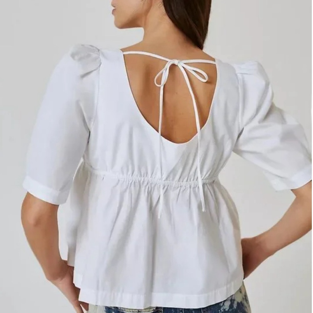 Anthropolgie White Short-Sleeve Scoop-Neck Blouse XS - Picture 3 of 12